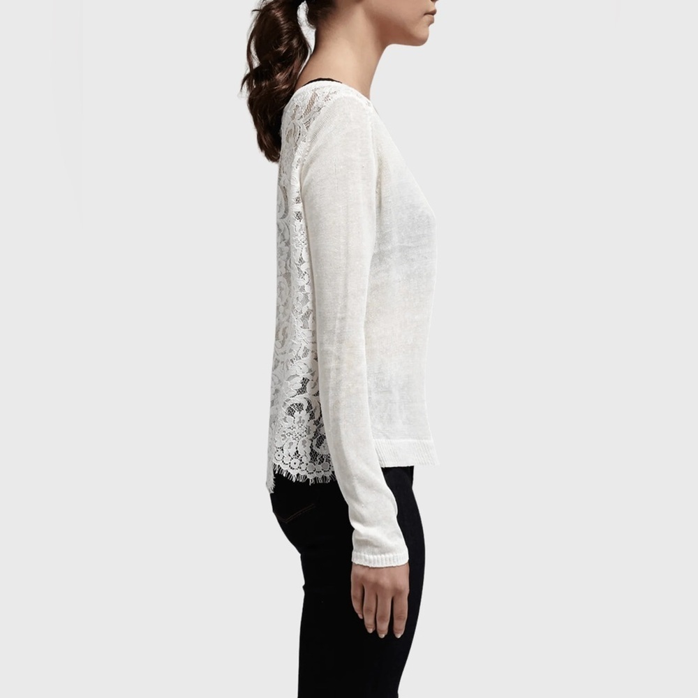 Joie MATRIKA LACE BACK KNIT Cream Lace Linen Blouse Size Small